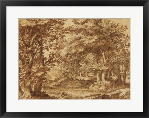Framed Forest Landscape with a Distant Castle Print