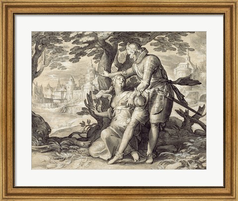 Framed Young Woman Assisted by a Gentleman Print