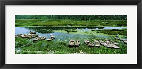 Framed Boats in Hoang Long River, Kenh Ga, Ninh Binh, Vietnam Print