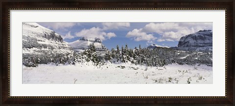 Framed Mountains with trees in winter, Logan Pass, US Glacier National Park, Montana, USA Print