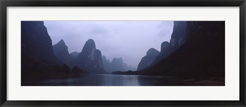 Framed River passing through a hill range, Guilin Hills, Li River, Yangshuo, China Print