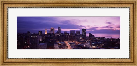 Framed Buildings lit up at night in a city, Cleveland, Cuyahoga County, Ohio, USA Print