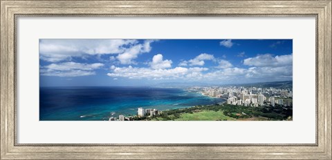 Framed High angle view of skyscrapers at the waterfront, Honolulu, Oahu, Hawaii Islands, USA Print