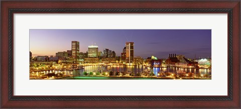 Framed USA, Maryland, Baltimore, City at night viewed from Federal Hill Park Print