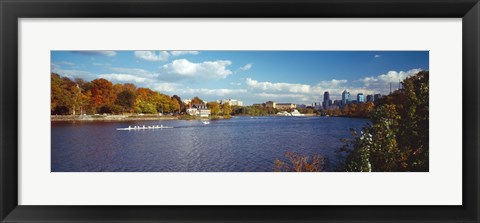 Framed Boat in the river, Schuylkill River, Philadelphia, Pennsylvania, USA Print