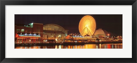 Framed Night Navy Pier Chicago IL USA Print