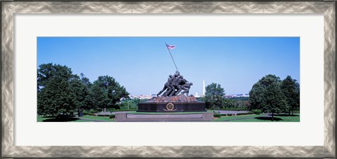 Framed War memorial with Washington Monument in the background, Iwo Jima Memorial, Arlington, Virginia, USA Print