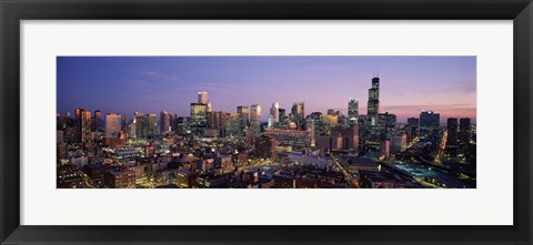 Framed Chicago with Purple Sky at Night Print
