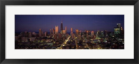 Framed Chicago Skyline at Night Print