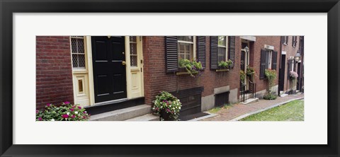 Framed Potted plants outside a house, Acorn Street, Beacon Hill, Boston, Massachusetts, USA Print