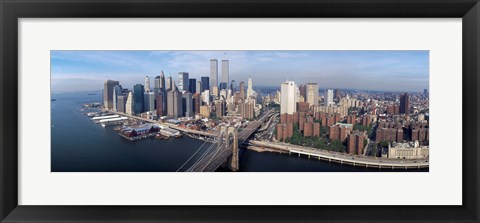 Framed Aerial view of Brooklyn Bridge and Manhattan skyline, New York City, New York State, USA Print