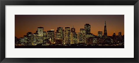 Framed Skyscrapers lit up at night, San Francisco, California, USA Print