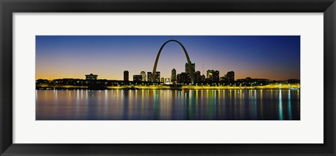 Framed City lit up at night, Gateway Arch, Mississippi River, St. Louis, Missouri Print