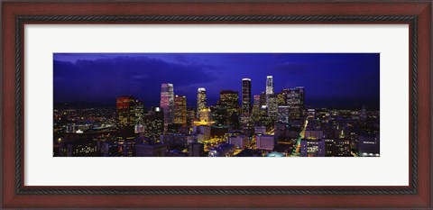 Framed Skyscrapers lit up at night, City Of Los Angeles, California, USA Print