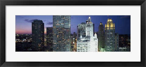 Framed Skyscraper lit up at night in a city, Chicago, Illinois, USA Print