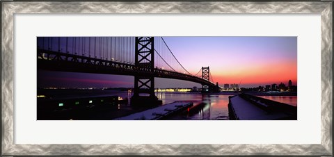 Framed Suspension bridge across a river, Ben Franklin Bridge, Philadelphia, Pennsylvania, USA Print