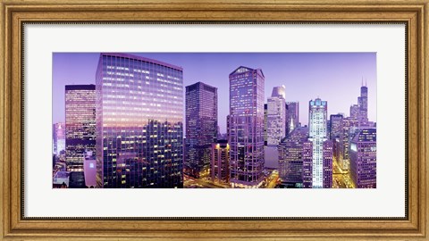 Framed Skyscrapers at night, Chicago IL Print