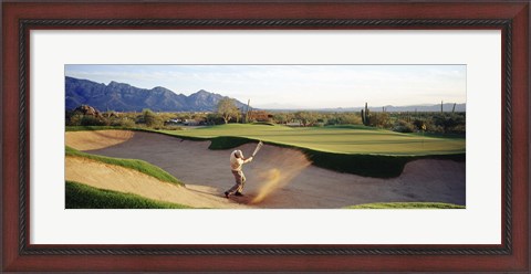Framed Side profile of a man playing golf at a golf course, Tucson, Arizona, USA Print