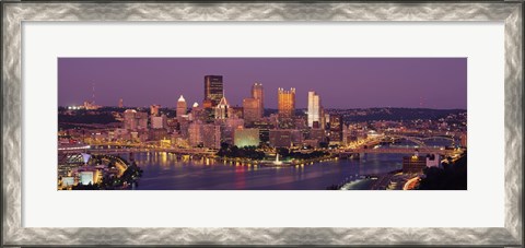 Framed Night view of Pittsburgh Print