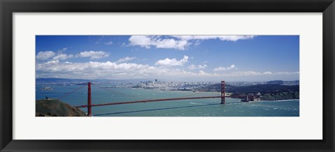 Framed High angle view of a suspension bridge across a bay, Golden Gate Bridge, San Francisco, California, USA Print