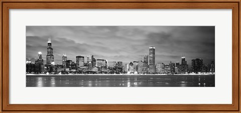 Framed Black and White view of Buildings at the waterfront, Chicago, Illinois Print