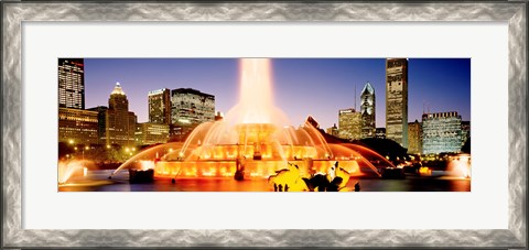 Framed Fountain lit up at dusk, Buckingham Fountain, Chicago, Illinois, USA Print
