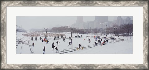 Framed Group of people ice skating in a park, Bicentennial Park, Chicago, Cook County, Illinois, USA Print