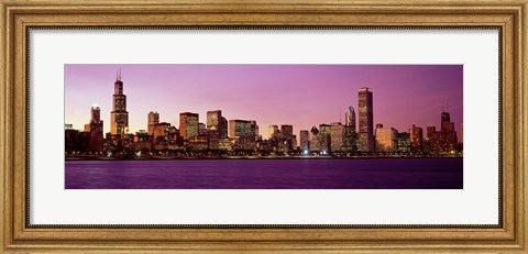 Framed Skyline At Sunset, Chicago, Illinois, USA Print