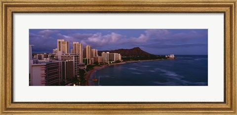 Framed High Angle View Of Buildings On The Beach, Waikiki Beach, Oahu, Honolulu, Hawaii, USA Print