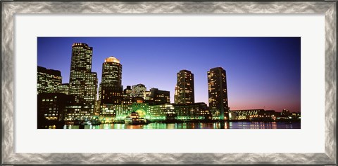 Framed Skyscrapers at the waterfront lit up at night, Boston, Massachusetts, USA Print