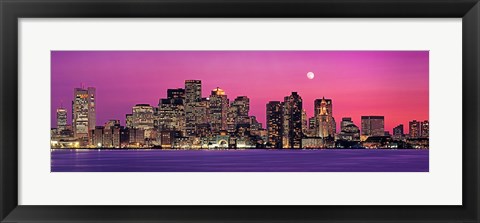 Framed USA, Massachusetts, Boston, View of an urban skyline by the shore at night Print