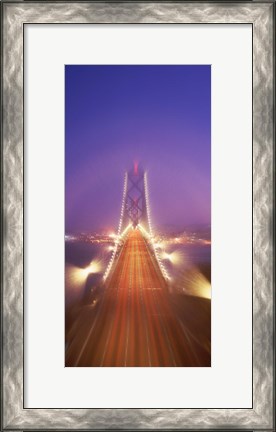 Framed High angle view of suspension bridge, Oakland Bay Bridge, San Francisco, California, USA Print