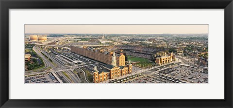 Framed Aerial view of a baseball stadium in a city, Oriole Park at Camden Yards, Baltimore, Maryland, USA Print