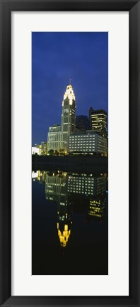Framed Buildings in a city lit up at night, Scioto River, Columbus, Ohio, USA Print