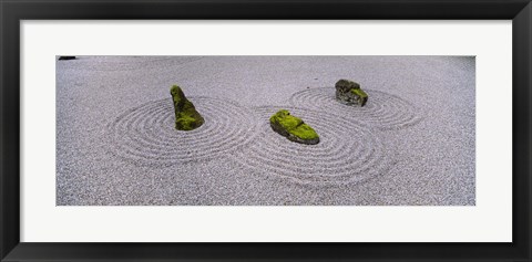 Framed High angle view of moss on three stones in a Zen garden, Washington Park, Portland, Oregon, USA Print