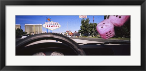 Framed Welcome sign board at a road side viewed from a car, Las Vegas, Nevada Print