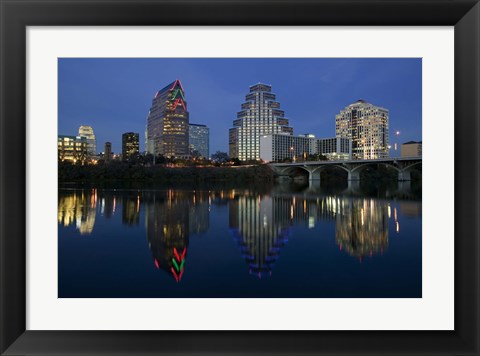 Framed Night view of Town Lake, Austin, Texas Print
