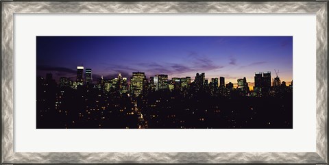 Framed Skyscrapers in a city lit up at night, Manhattan, New York City, New York State, USA Print