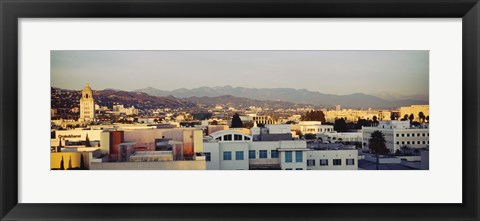 Framed High angle view of a cityscape, San Gabriel Mountains, Hollywood Hills, Hollywood, City of Los Angeles, California Print