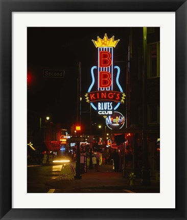 Framed Neon sign lit up at night, B. B. King&#39;s Blues Club, Memphis, Shelby County, Tennessee, USA Print