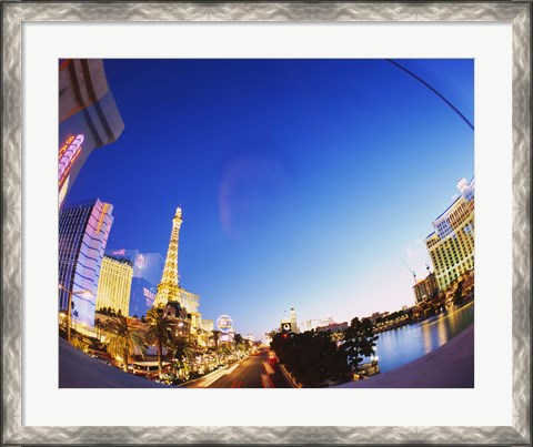 Framed Buildings lit up at dusk, Las Vegas, Nevada Print