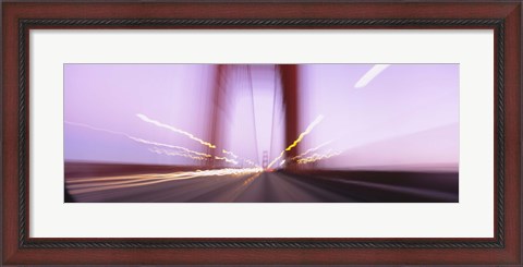 Framed Traffic on a suspension bridge, Golden Gate Bridge, San Francisco, California, USA Print