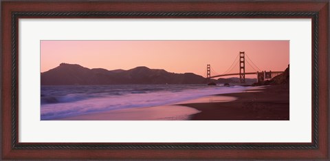Framed Beach and a suspension bridge at sunset, Baker Beach, Golden Gate Bridge, San Francisco, San Francisco County, California, USA Print