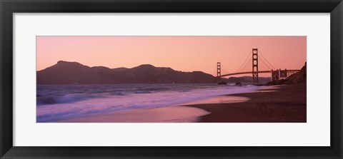 Framed Beach and a suspension bridge at sunset, Baker Beach, Golden Gate Bridge, San Francisco, San Francisco County, California, USA Print