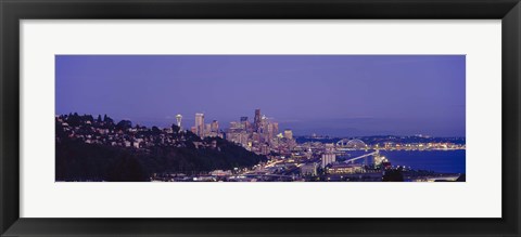 Framed City skyline at dusk, Seattle, King County, Washington State, USA Print