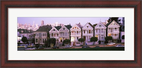 Framed Row houses in a city, Postcard Row, The Seven Sisters, Painted Ladies, Alamo Square, San Francisco, California Print