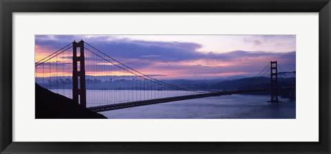 Framed Silhouette of a suspension bridge at dusk, Golden Gate Bridge, San Francisco, California Print