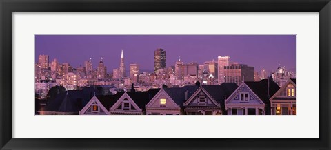 Framed Skyscrapers lit up at night in a city, San Francisco, California, USA Print