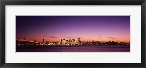 Framed Bay Bridge and San Francisco Skyline with Purple Dusk Sky Print