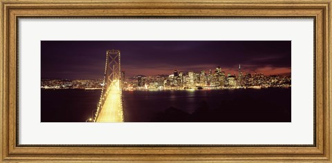 Framed Bay Bridge and San Francisco skyline at night, California Print